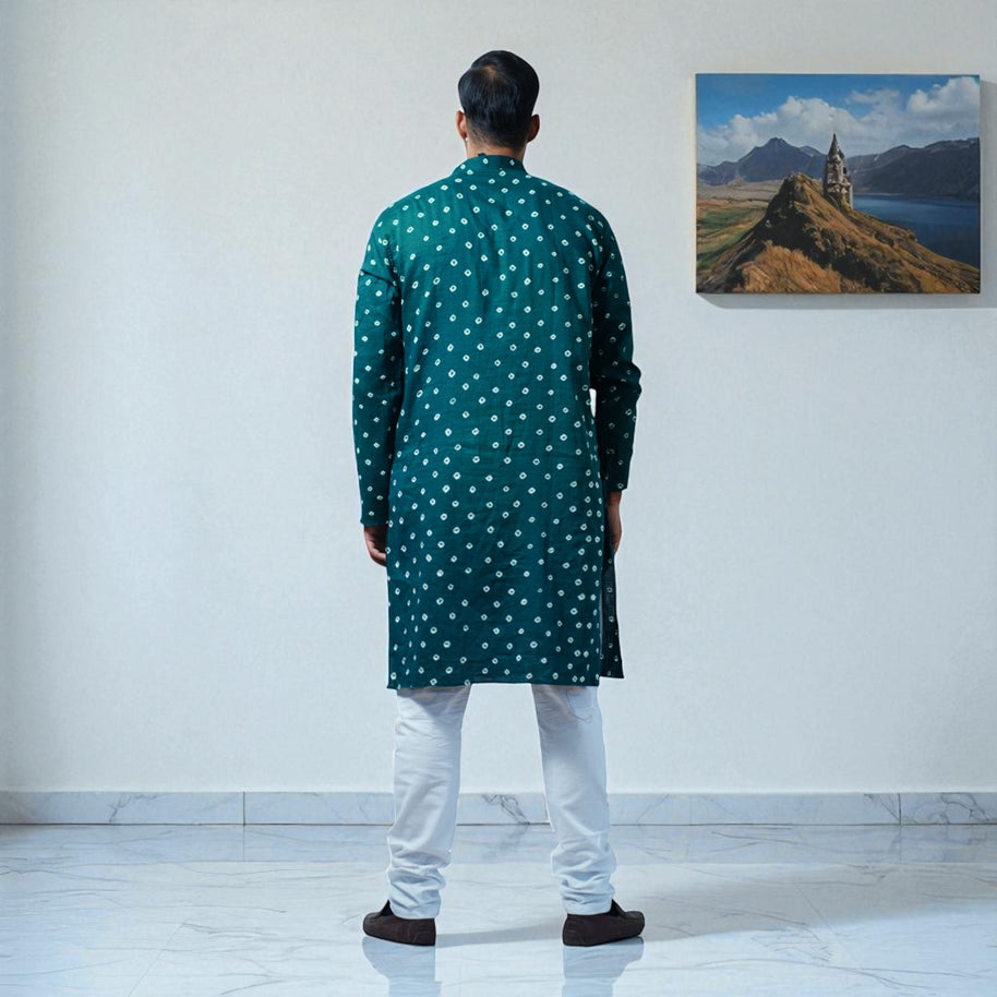 Bottle Green Bandhani Cotton Kurta