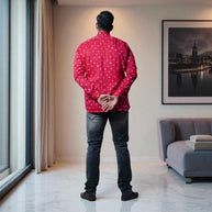 Rani Pink Hand Bandhej-Bandhini Cotton Mens Shirt