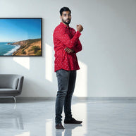 Dark Red Hand Bandhej-Bandhini Cotton Mens Shirt