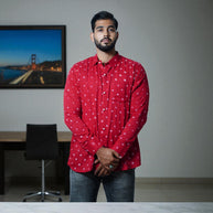 Dark Red Hand Bandhej-Bandhini Cotton Mens Shirt