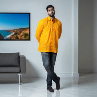 Orange Hand Bandhej-Bandhini Cotton Mens Shirt