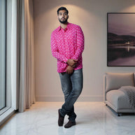 Pink Bandhej-Bandhini Cotton Mens Shirt