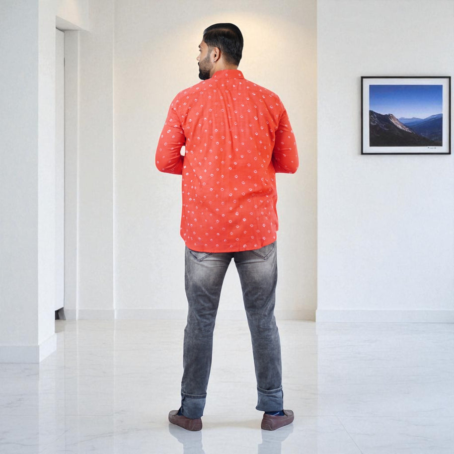Red Hand Bandhej-Bandhini Cotton Mens Shirt