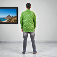 Dark Green Hand Bandhej-Bandhini Cotton Mens Shirt