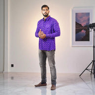 Purple Hand Bandhej-Bandhini Cotton Mens Shirt
