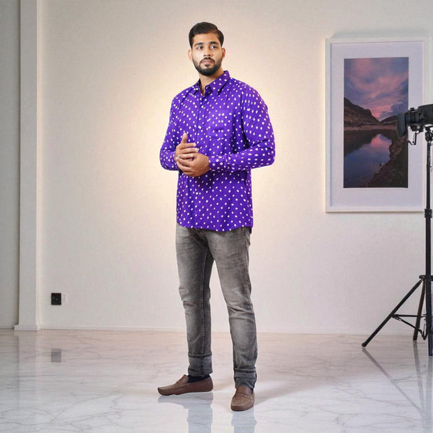 Purple Hand Bandhej-Bandhini Cotton Mens Shirt