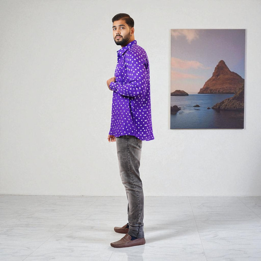 Purple Hand Bandhej-Bandhini Cotton Mens Shirt