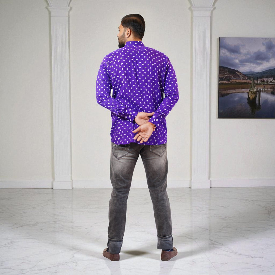 Purple Hand Bandhej-Bandhini Cotton Mens Shirt