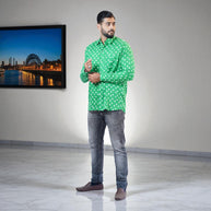 Green Hand Bandhej-Bandhini Cotton Mens Shirt