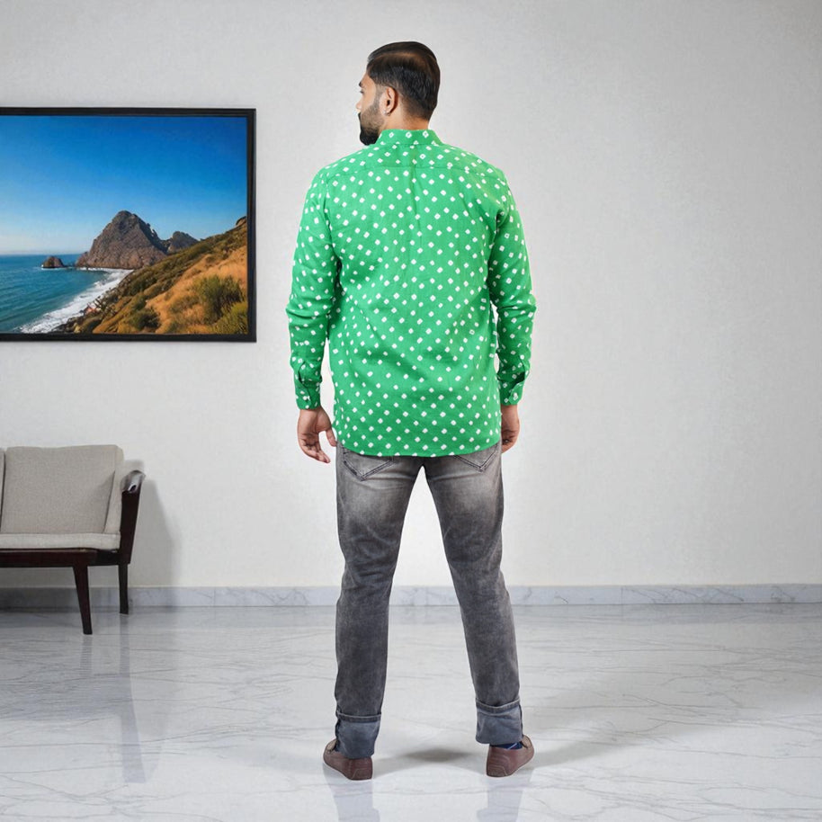 Green Hand Bandhej-Bandhini Cotton Mens Shirt