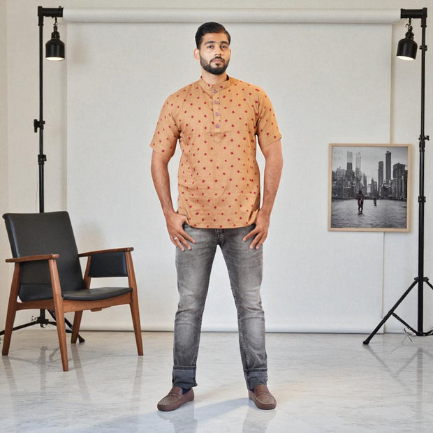 Brown Bandhani Cotton Short Kurta