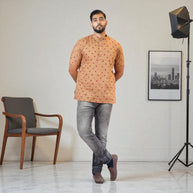 Brown Bandhani Cotton Short Kurta