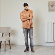 Brown Bandhani Cotton Short Kurta