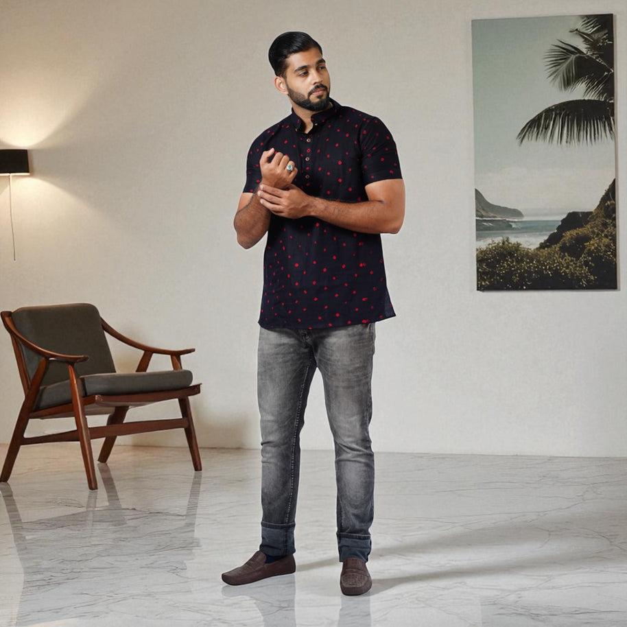 Black Bandhani Cotton Short Kurta
