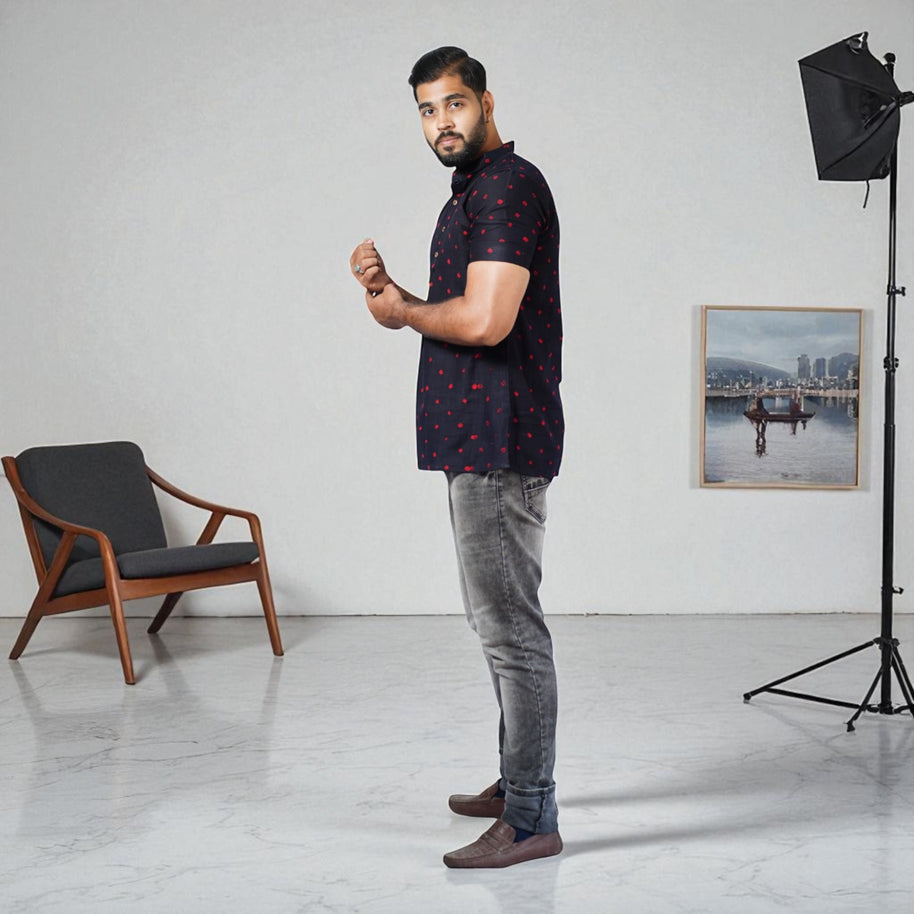 Black Bandhani Cotton Short Kurta