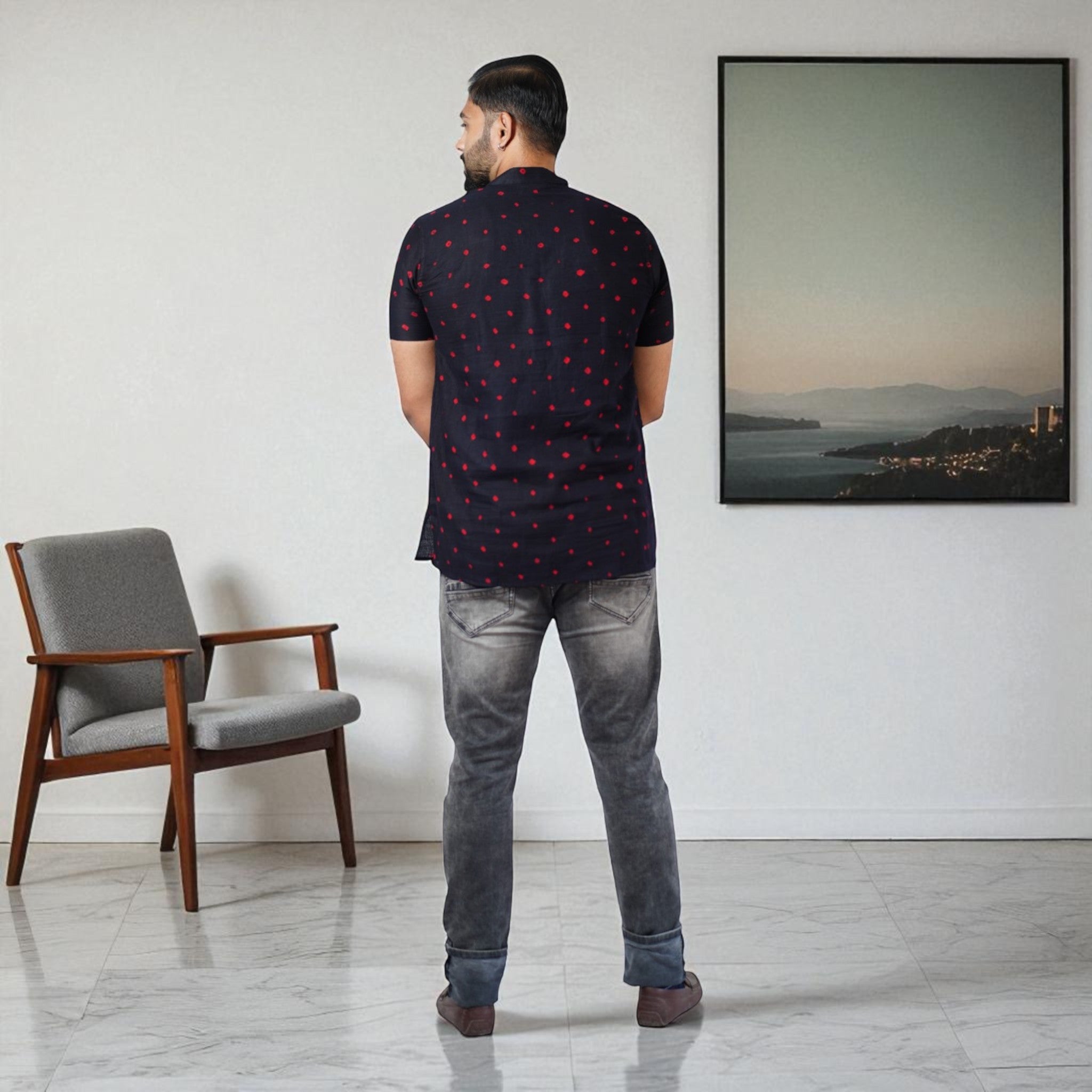 Black Bandhani Cotton Short Kurta