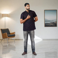 Black Bandhani Cotton Short Kurta