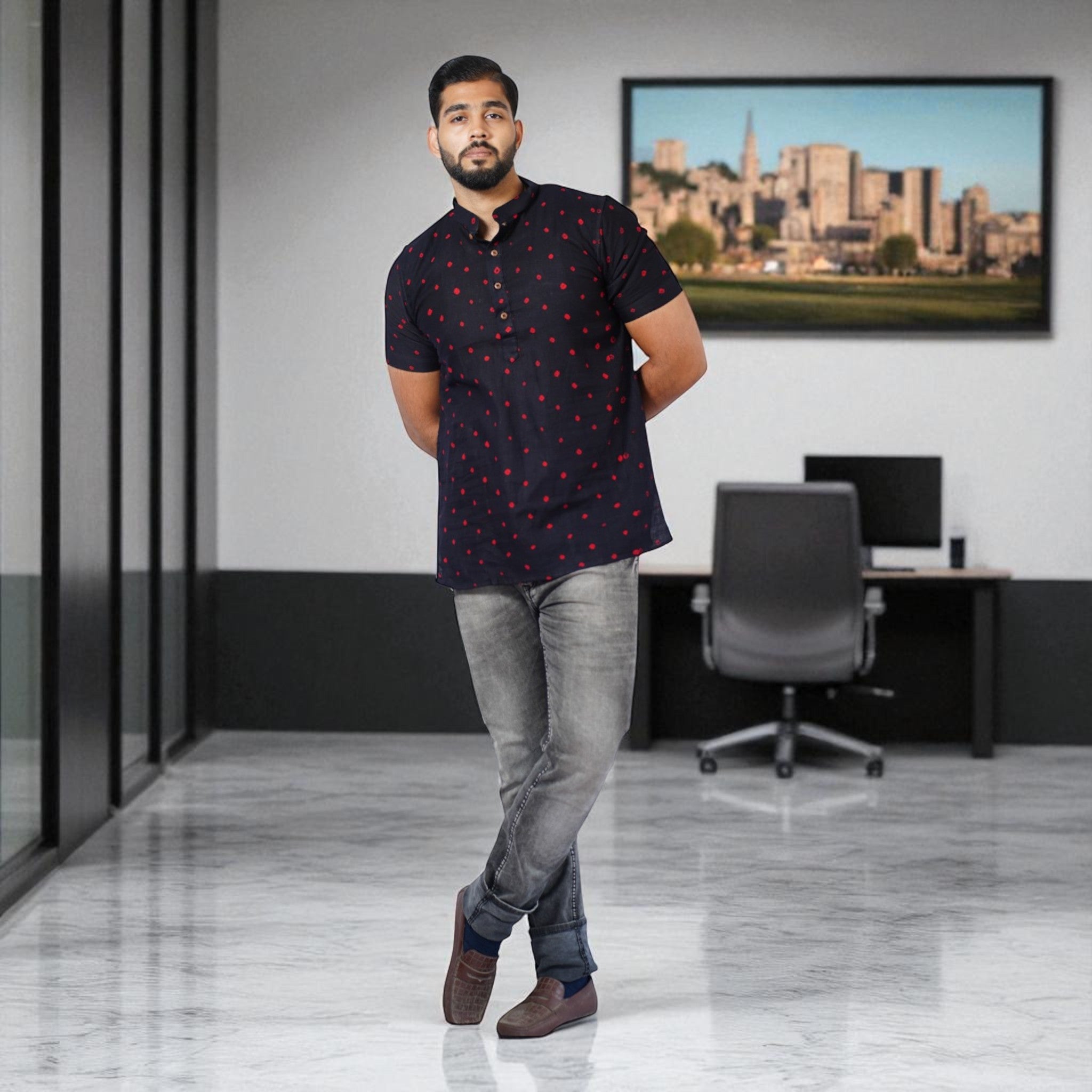 Black Bandhani Cotton Short Kurta