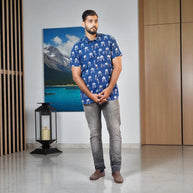 Blue Floral Handblock Print Cotton Shirt