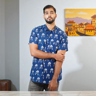 Blue Floral Handblock Print Cotton Shirt