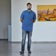 Indigo Stripe Handblock Print Cotton Shirt
