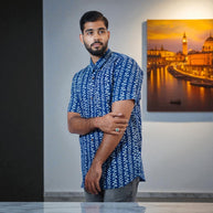 Indigo Stripe Handblock Print Cotton Shirt