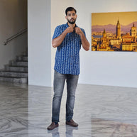 Indigo Stripe Handblock Print Cotton Shirt