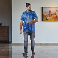 Indigo Stripe Handblock Print Cotton Shirt