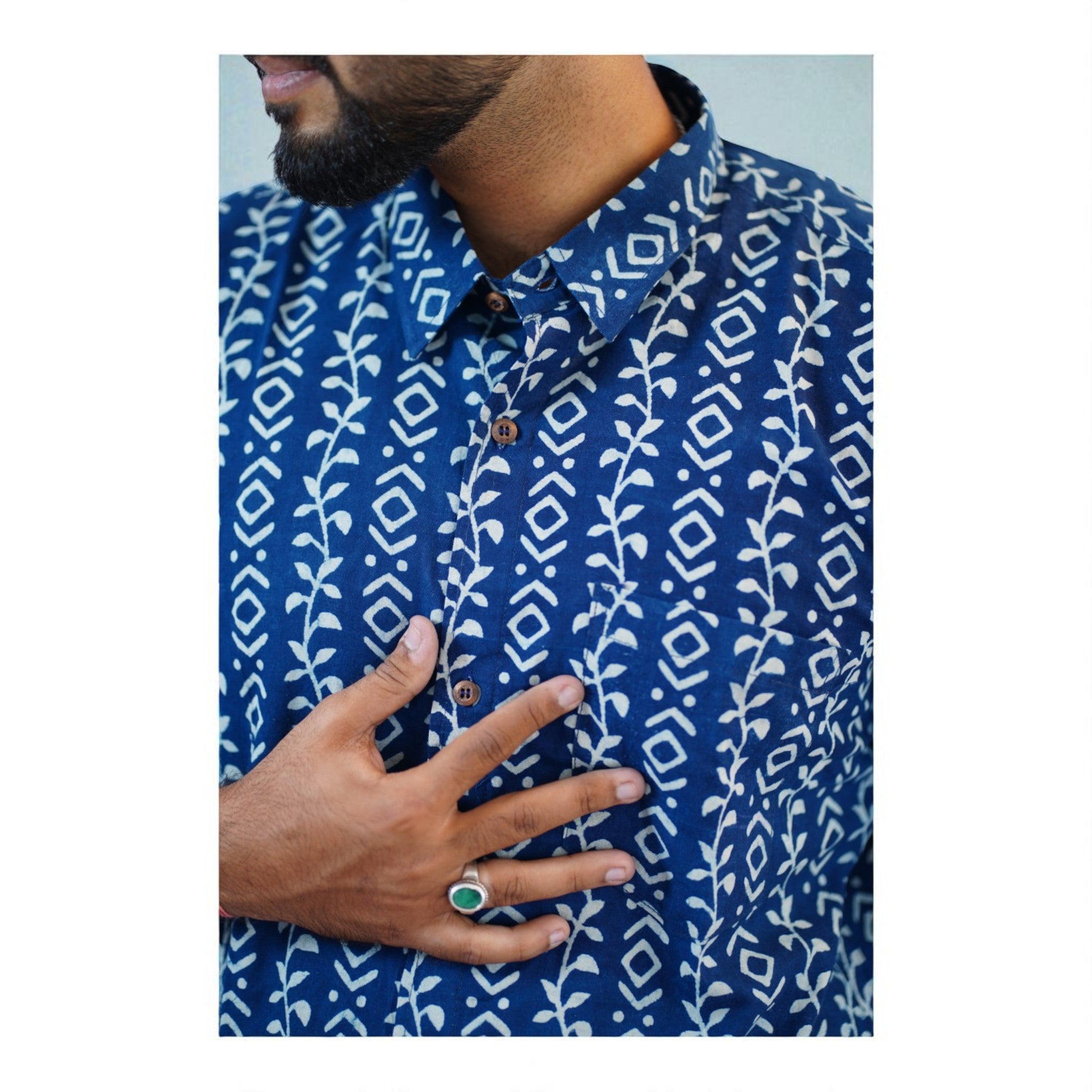 Indigo Stripe Handblock Print Cotton Shirt