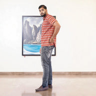 Maroon White Fish Handblock Cotton Short Kurta