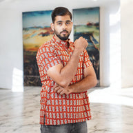 Maroon White Fish Handblock Cotton Short Kurta