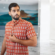 Maroon White Fish Handblock Cotton Short Kurta