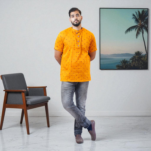Orange Bandhani Cotton Short Kurta