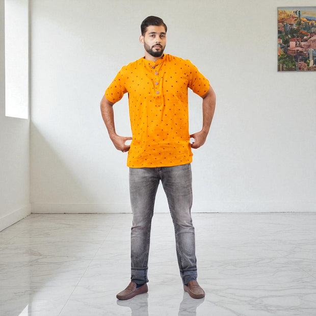 Orange Bandhani Cotton Short Kurta