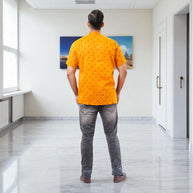 Orange Bandhani Cotton Short Kurta