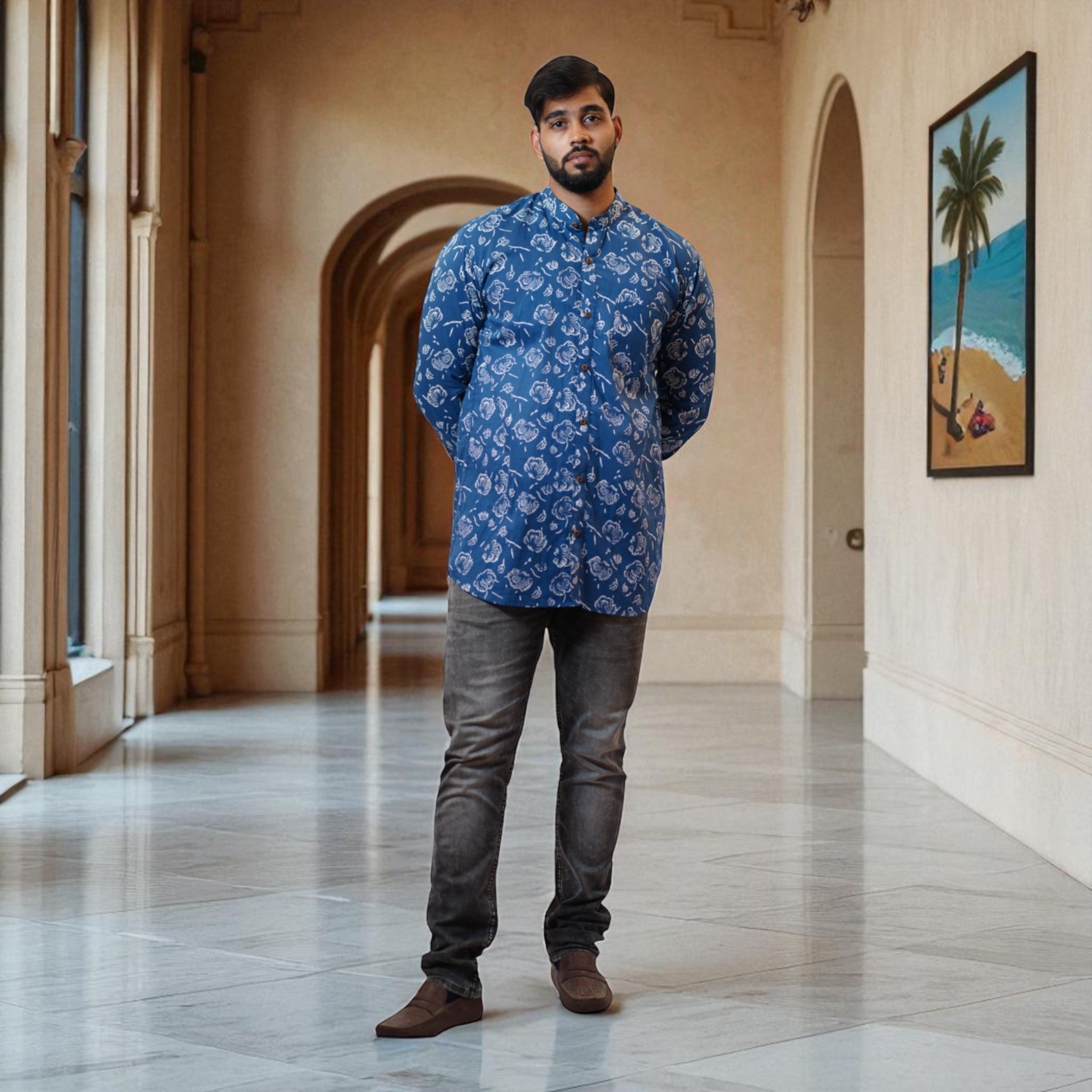 BlueWhisper Handblock Cotton Short Kurta