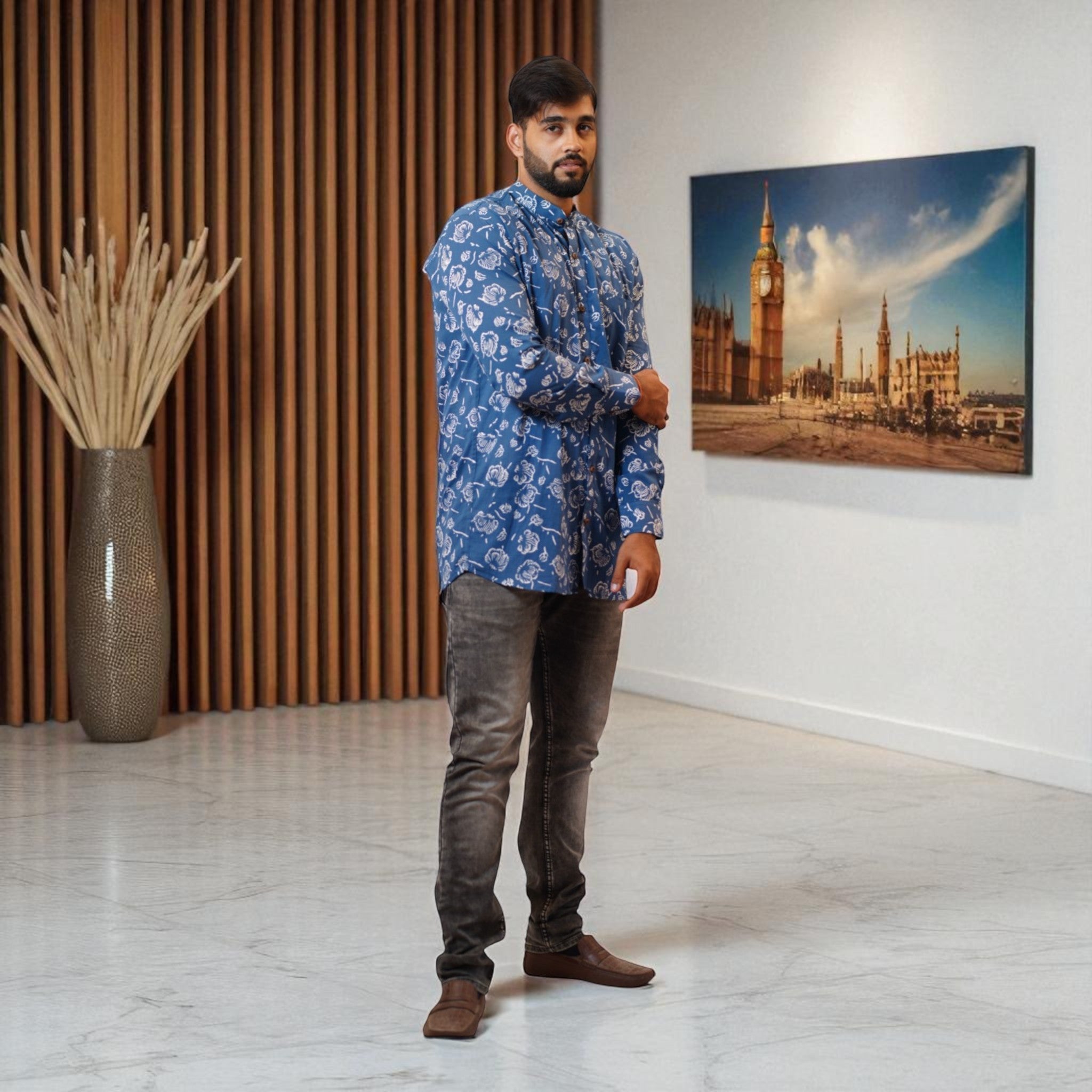 BlueWhisper Handblock Cotton Short Kurta
