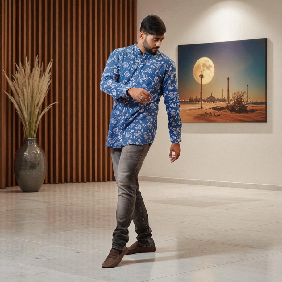 BlueWhisper Handblock Cotton Short Kurta