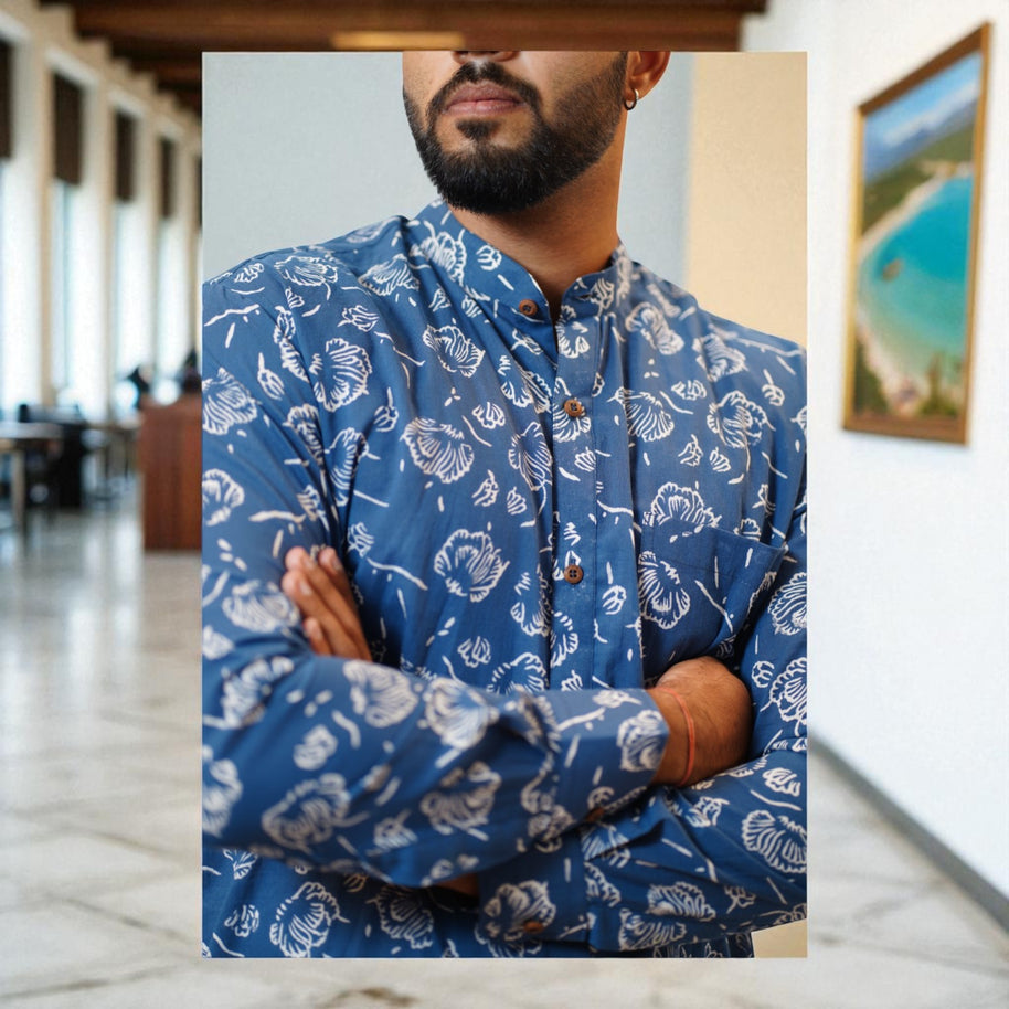 BlueWhisper Handblock Cotton Short Kurta