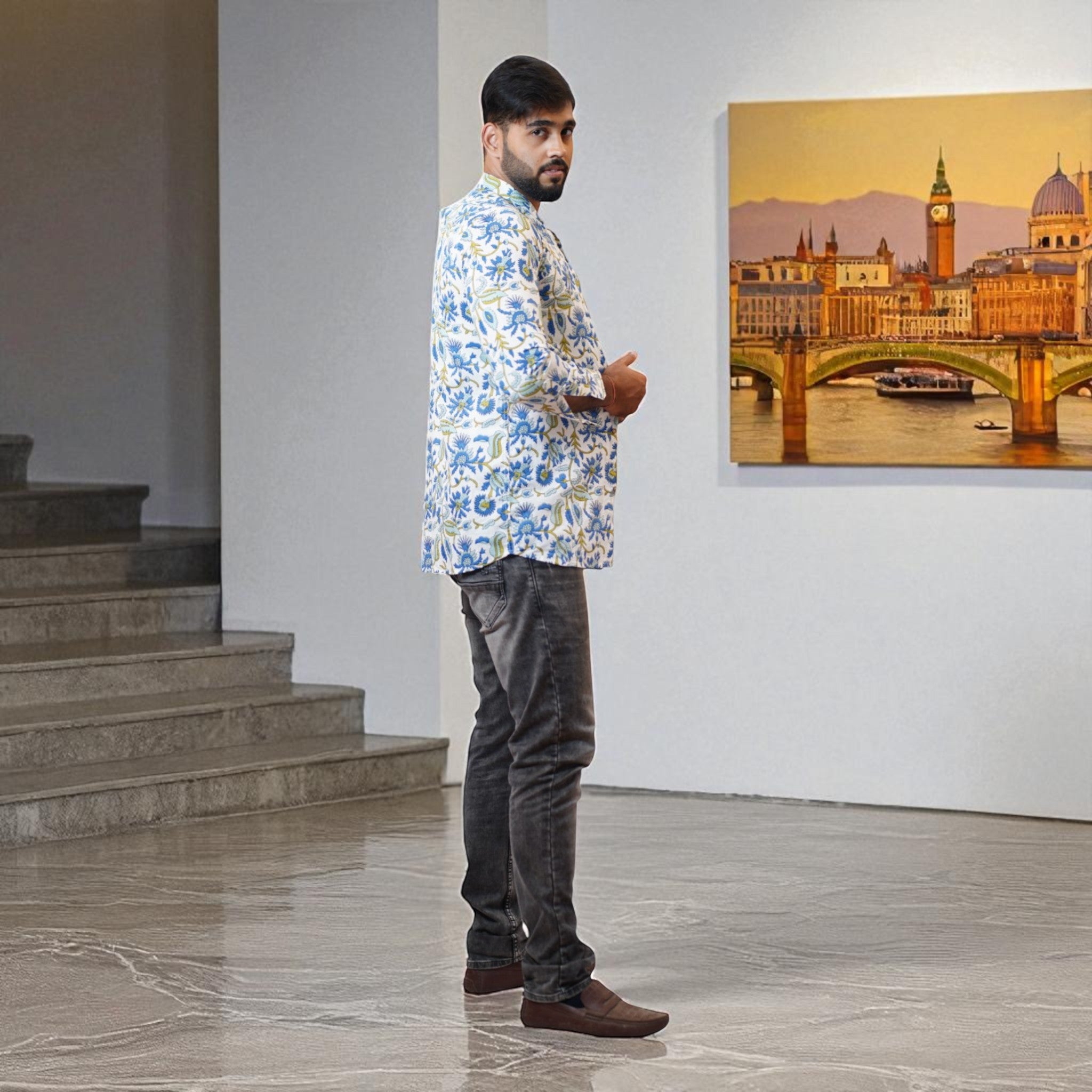 BlueWhirl Handblock Cotton Short Kurta
