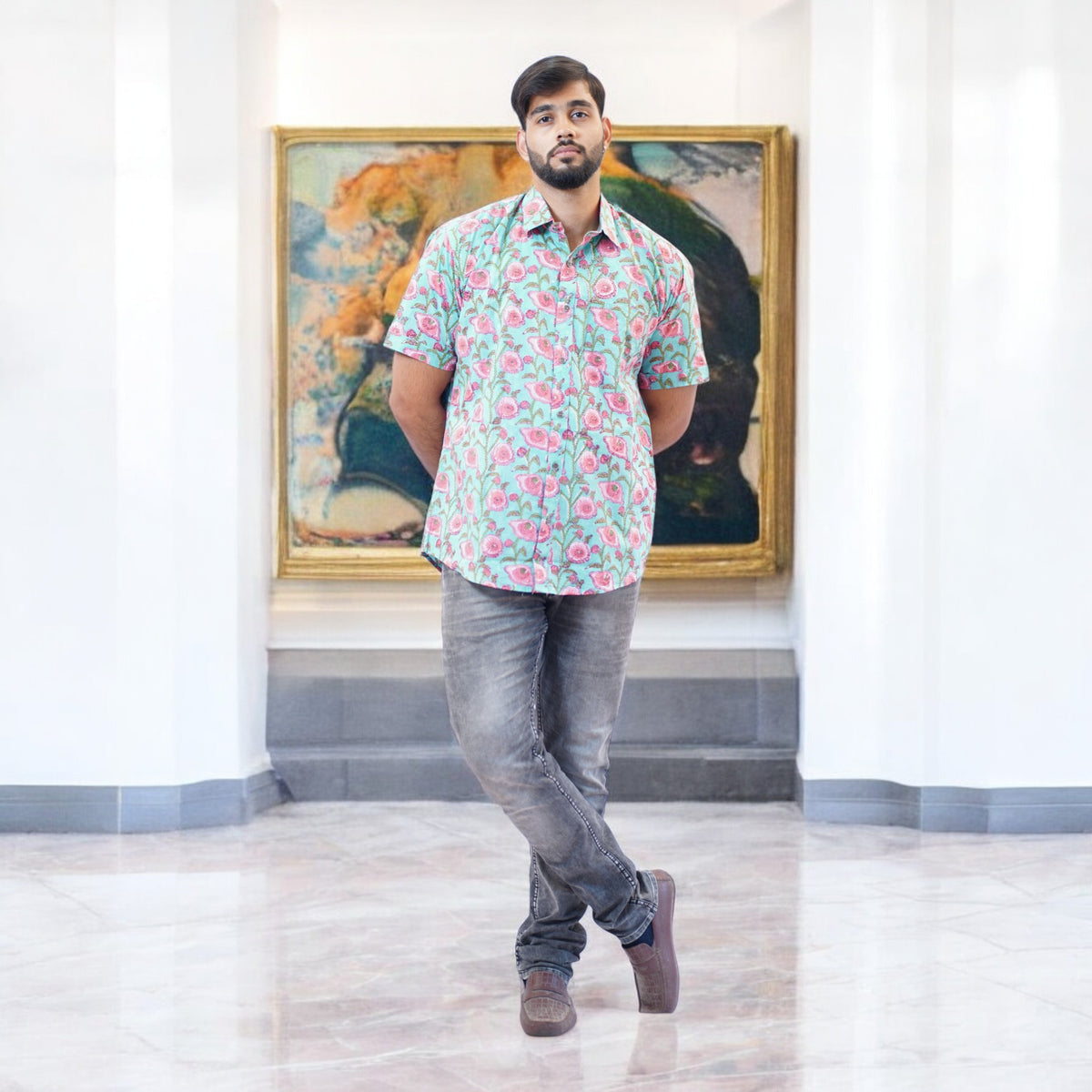 Artsy Hand Block Print Mens Shirt