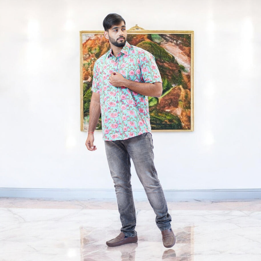 Artsy Hand Block Print Mens Shirt
