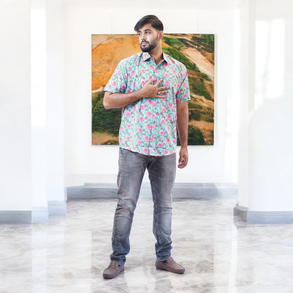Artsy Hand Block Print Mens Shirt