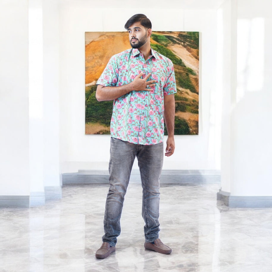 Artsy Hand Block Print Mens Shirt