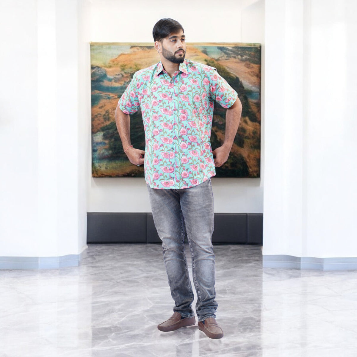 Artsy Hand Block Print Mens Shirt