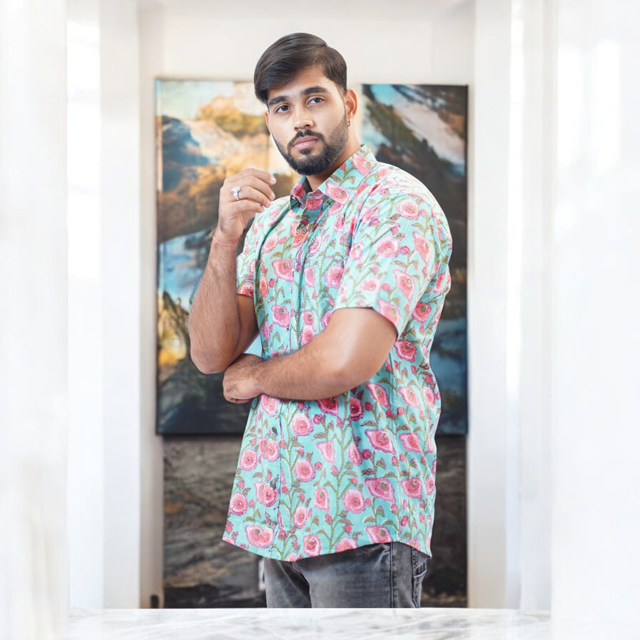 Artsy Hand Block Print Mens Shirt