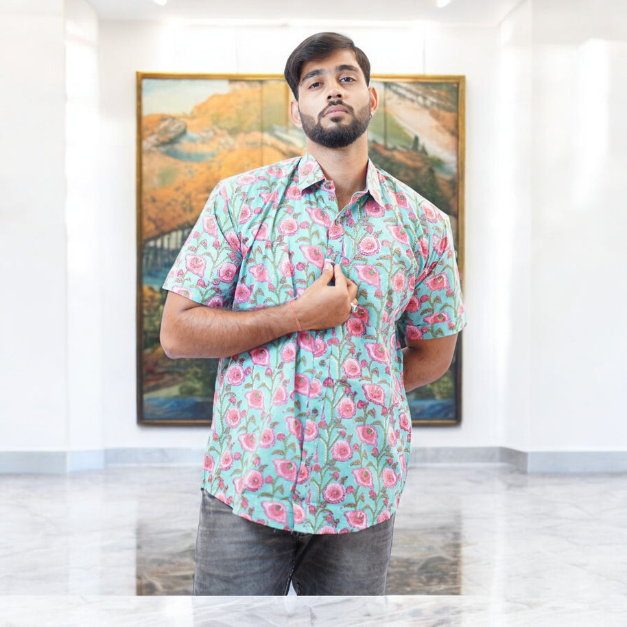 Artsy Hand Block Print Mens Shirt