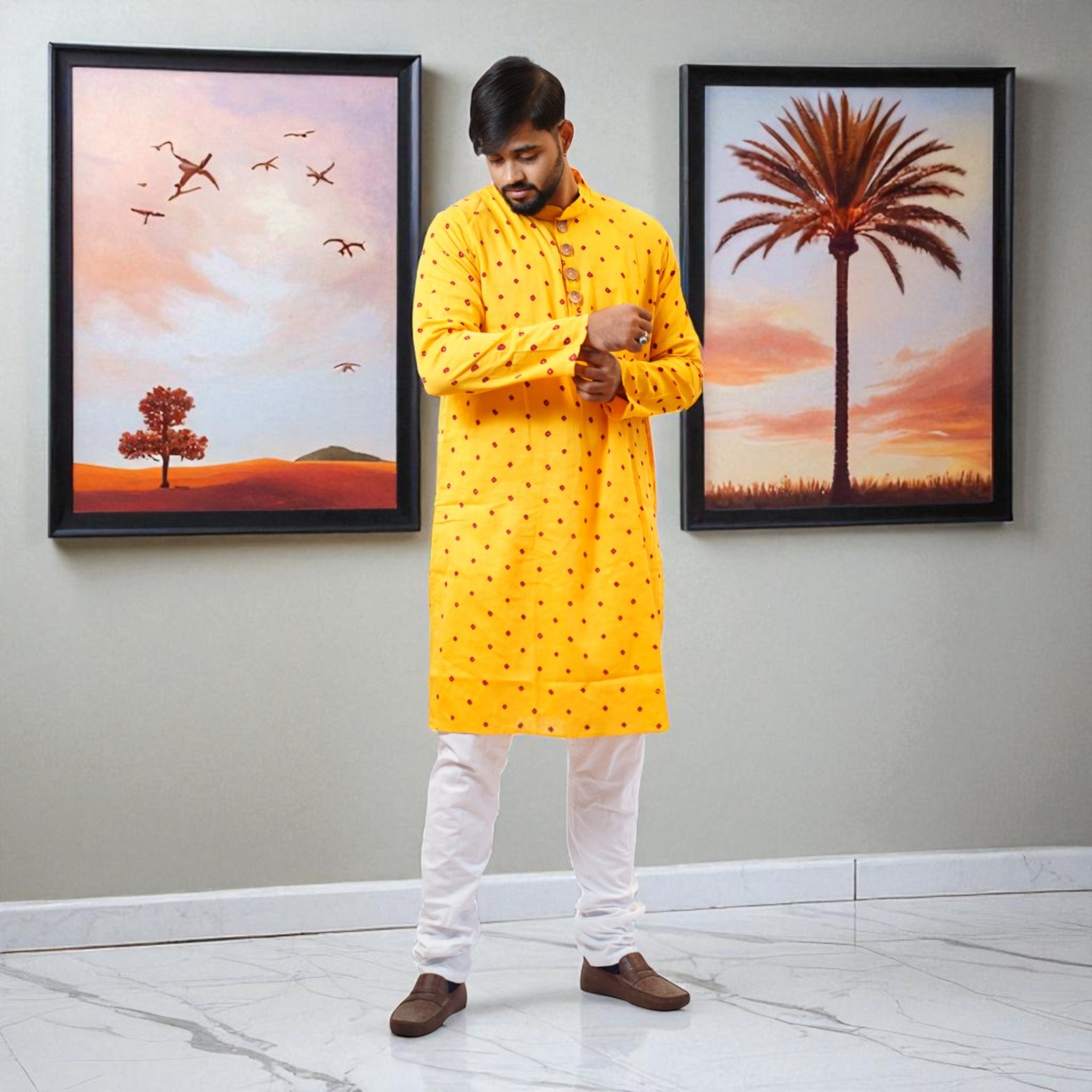 Yellow Bandhani Cotton Kurta
