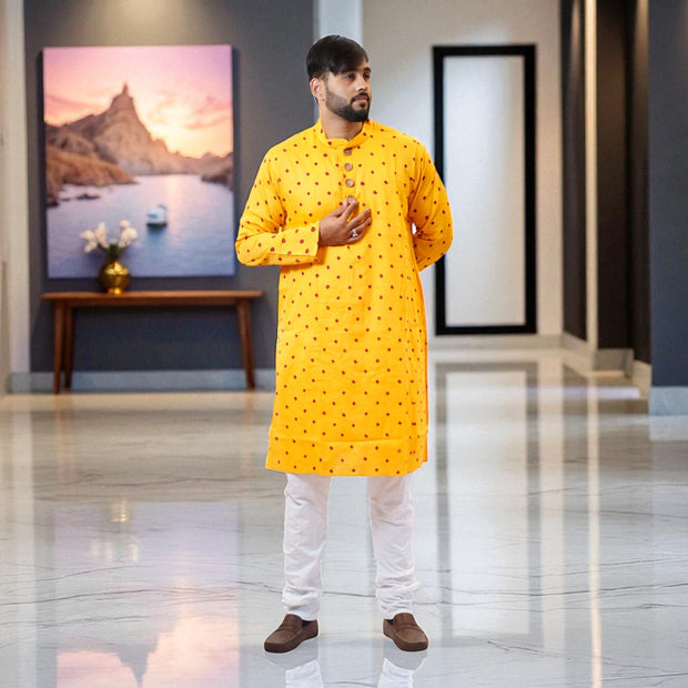 Yellow Bandhani Cotton Kurta
