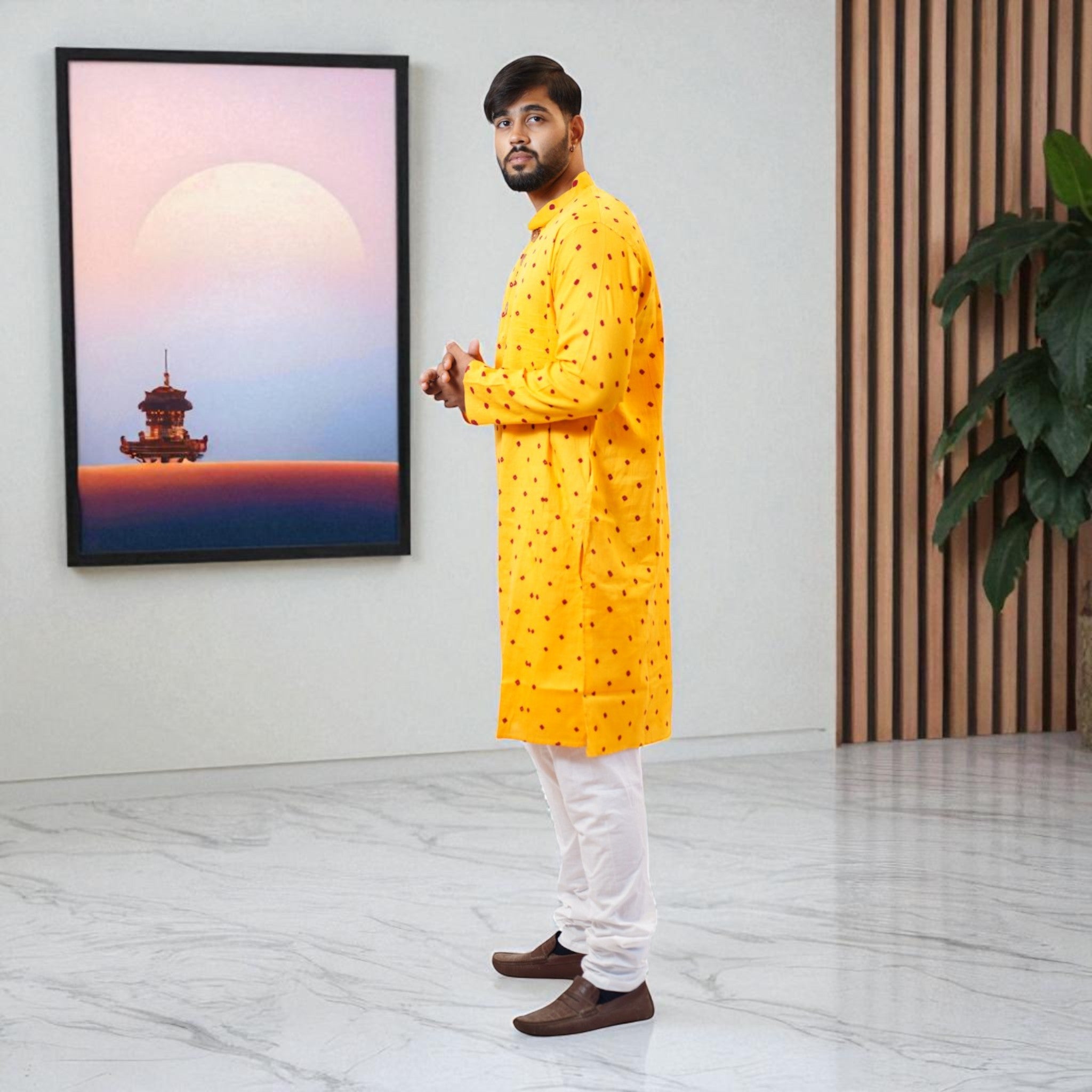 Yellow Bandhani Cotton Kurta